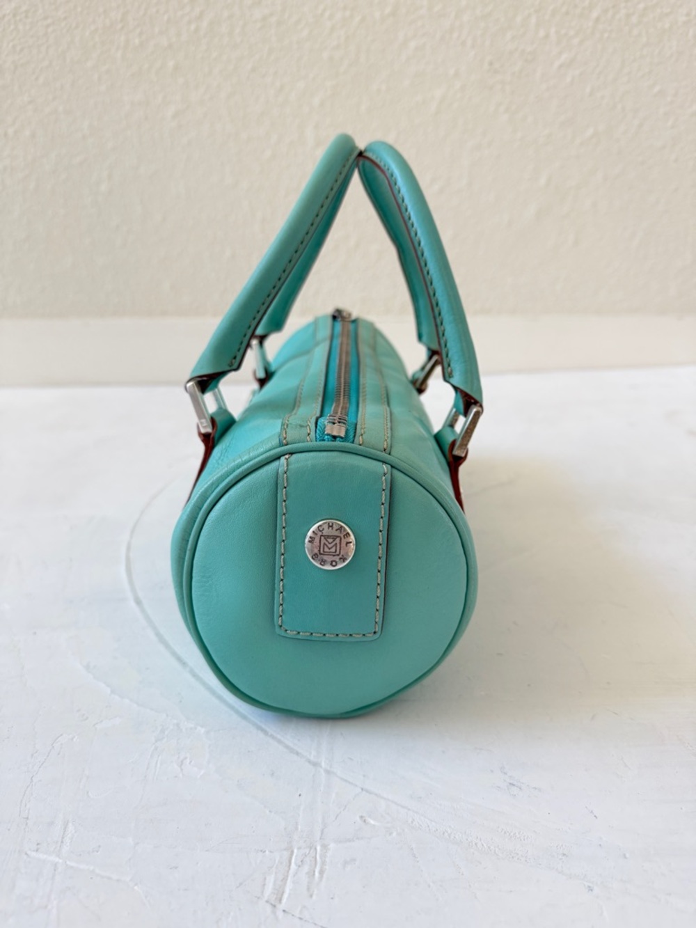 Vintage Michael Kors Barrel Bag 2000s Y2K Mint Green Teal - Picture 2 of 12